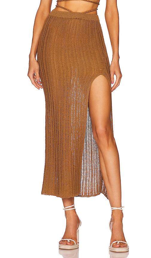 michael costello x revolve sylvan maxi skirt in brown.