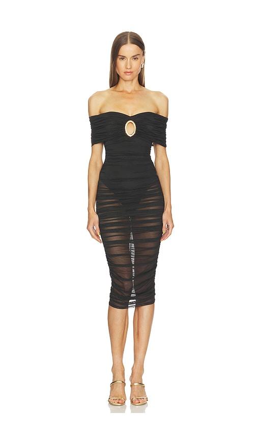 michael costello x revolve umanzor midi dress in black.
