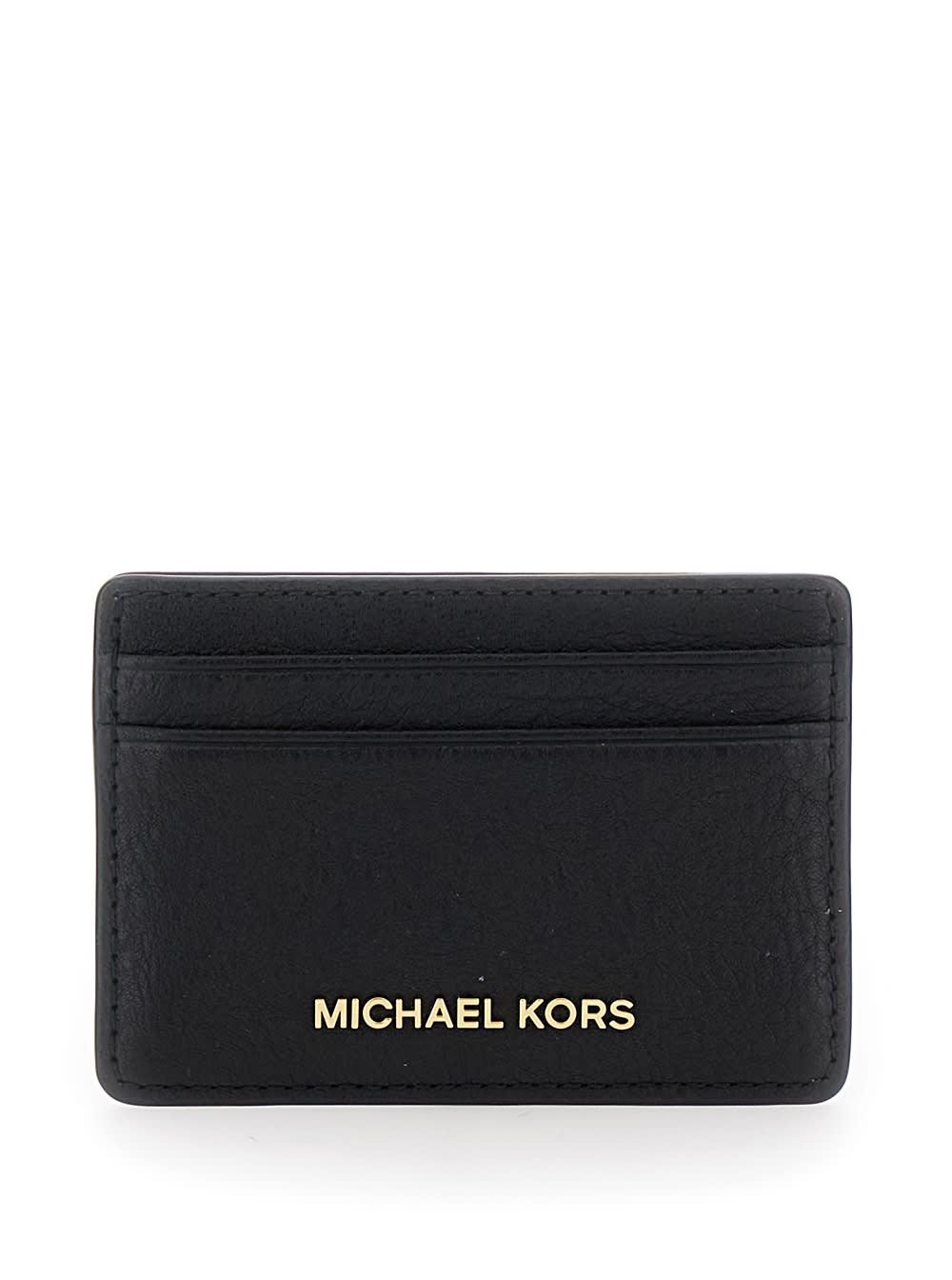 michael kors black card-holder with logo lettering in leather woman