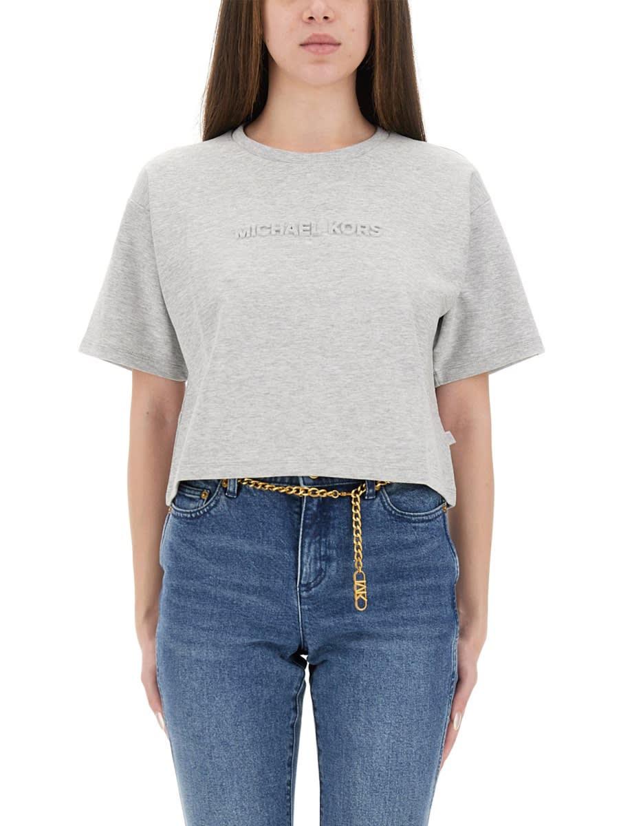 michael kors cropped t-shirt with embossed logo