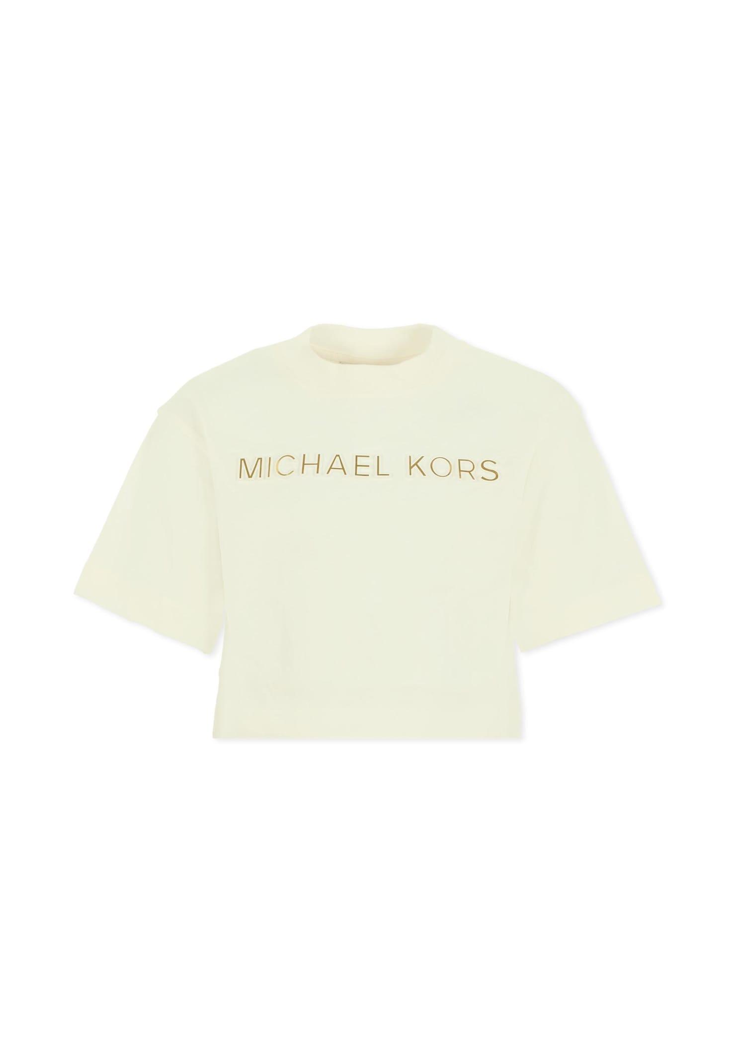 michael kors ivory crop t-shirt for girl with logo