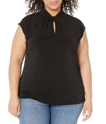 michael kors plus size twist neck sleeveless top black 0x (12w)