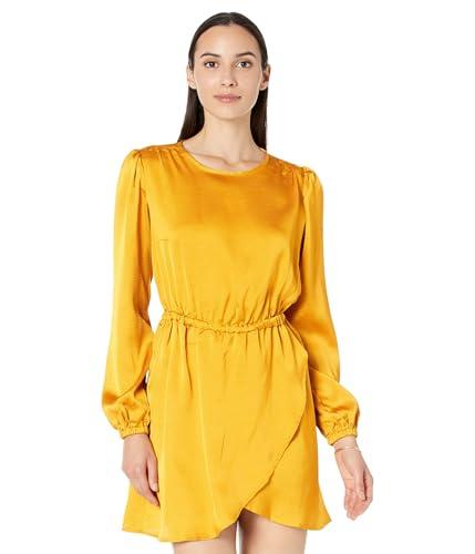 michael kors satin long sleeve flounce dress marigold xs