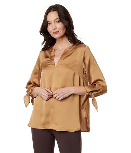 michael kors solid satin tie top dark camel xs