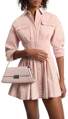 michael kors women's denim pleated shirt dress, rosewater