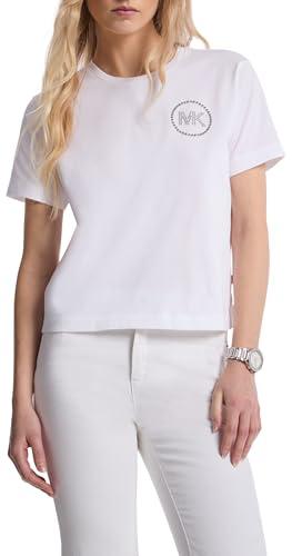 michael kors women's studded mk charm cropped t-shirt, white