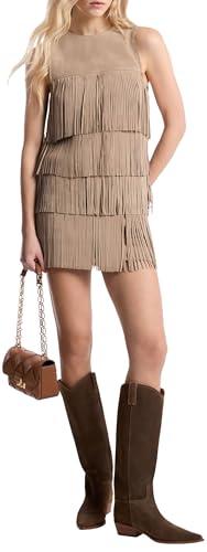 michael kors women's suede tiered mini dress, dune