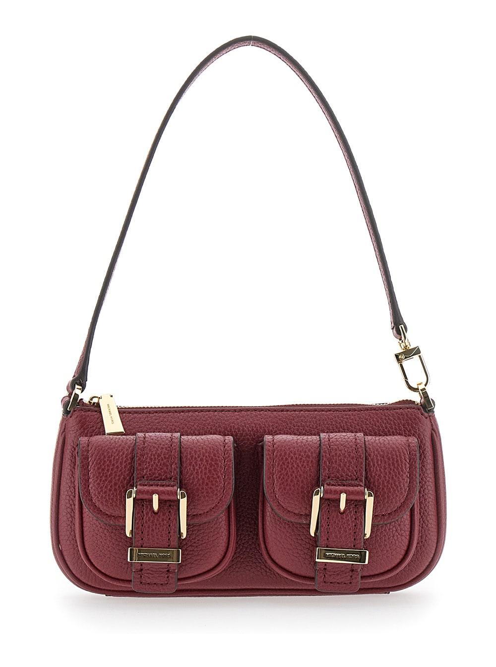 michael kors zoe bordeaux shoulder bag with two patch pockets on the front in grained leather woman