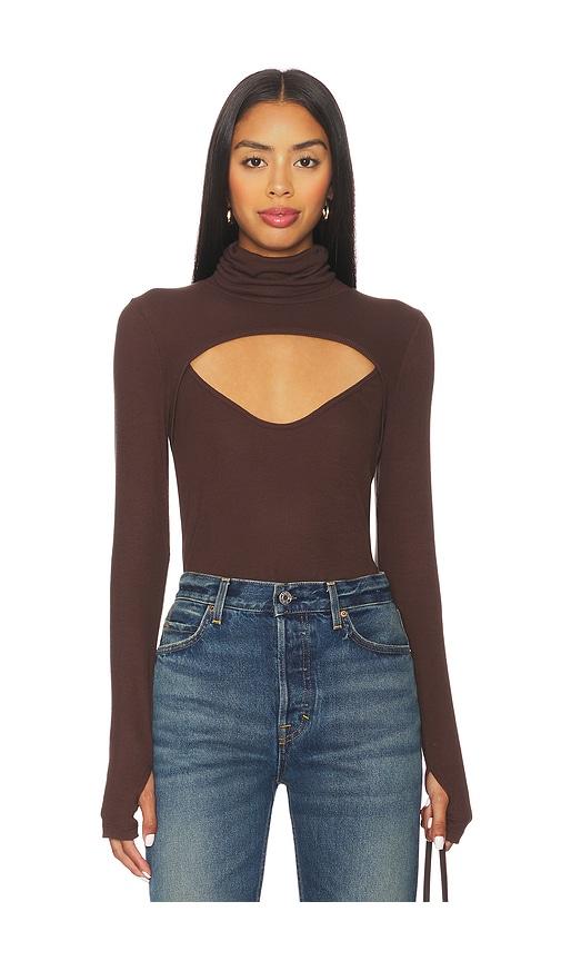 michael lauren cade long sleeve top turtle neck top in brown.