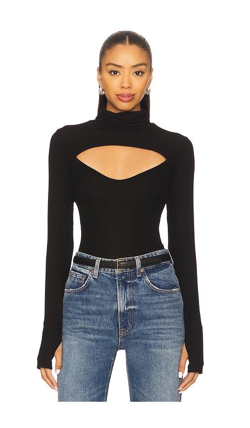 michael lauren cade long sleeve turtleneck top in black.
