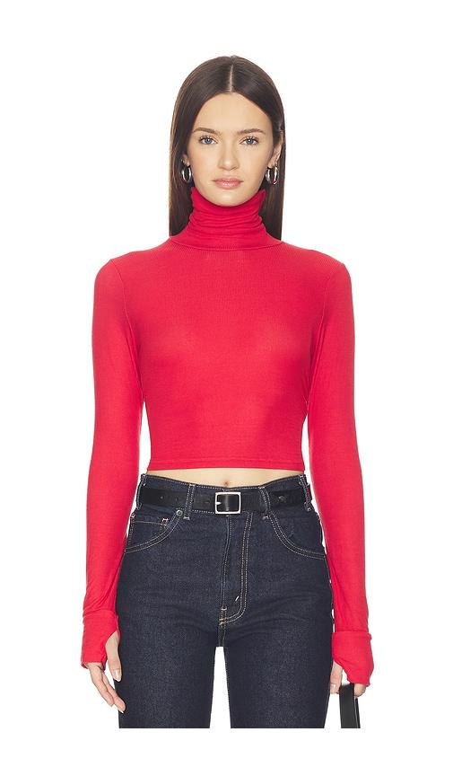 michael lauren cormac turtleneck crop top in red.