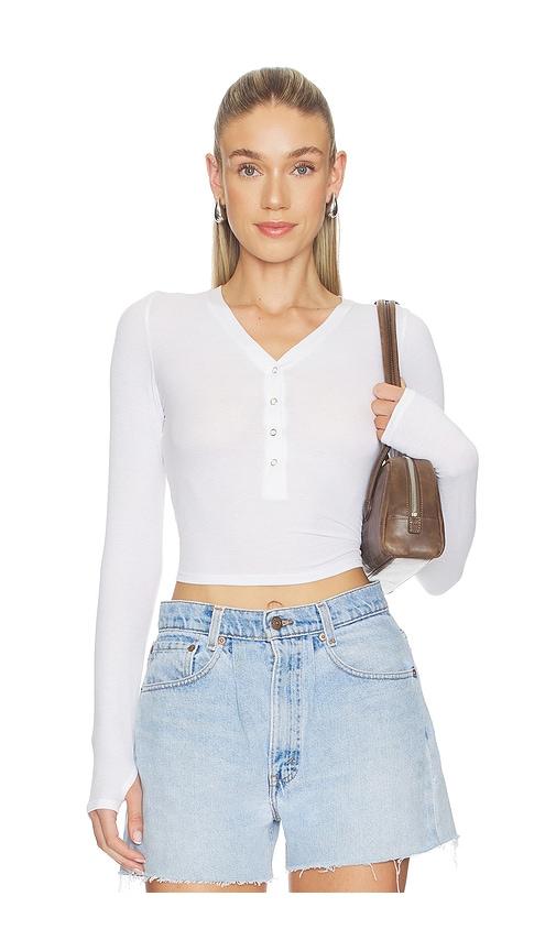 michael lauren fremont deep v snap henley top in white.