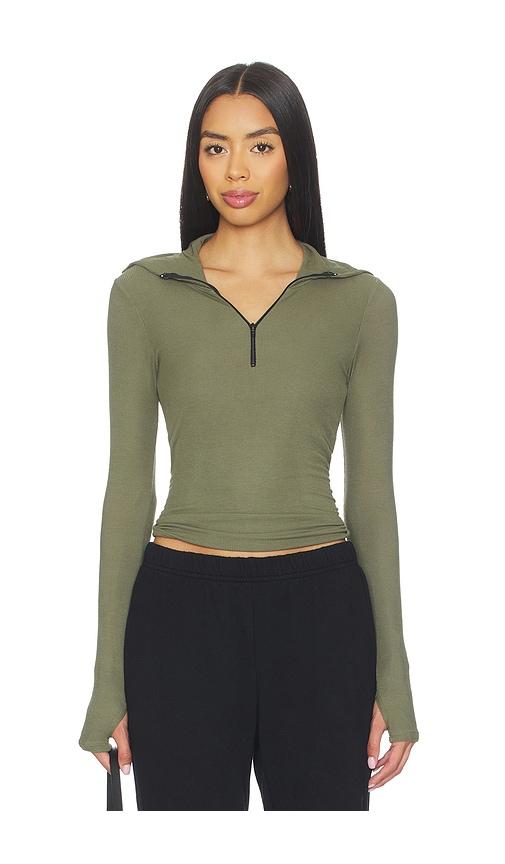 michael lauren jove long sleeve half zip top in sage.