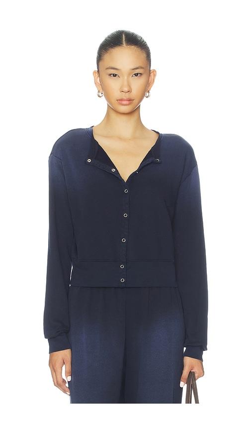 michael lauren novak snap front cardigan in navy.