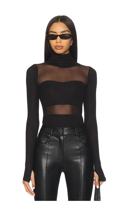 michael lauren rem long sleeve fitted turtleneck top in black.