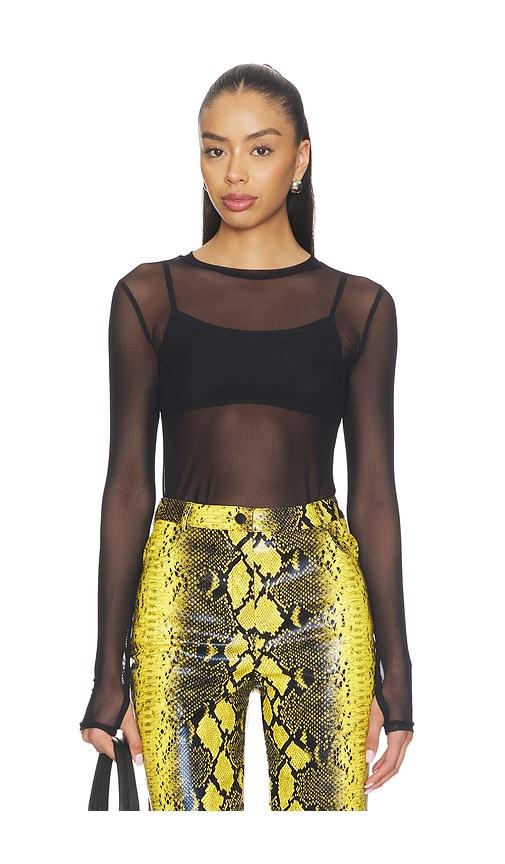 michael lauren vero long sleeve fitted mesh top in black.