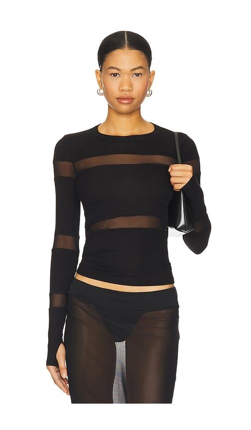 michael lauren vex long sleeve fitted top in black.