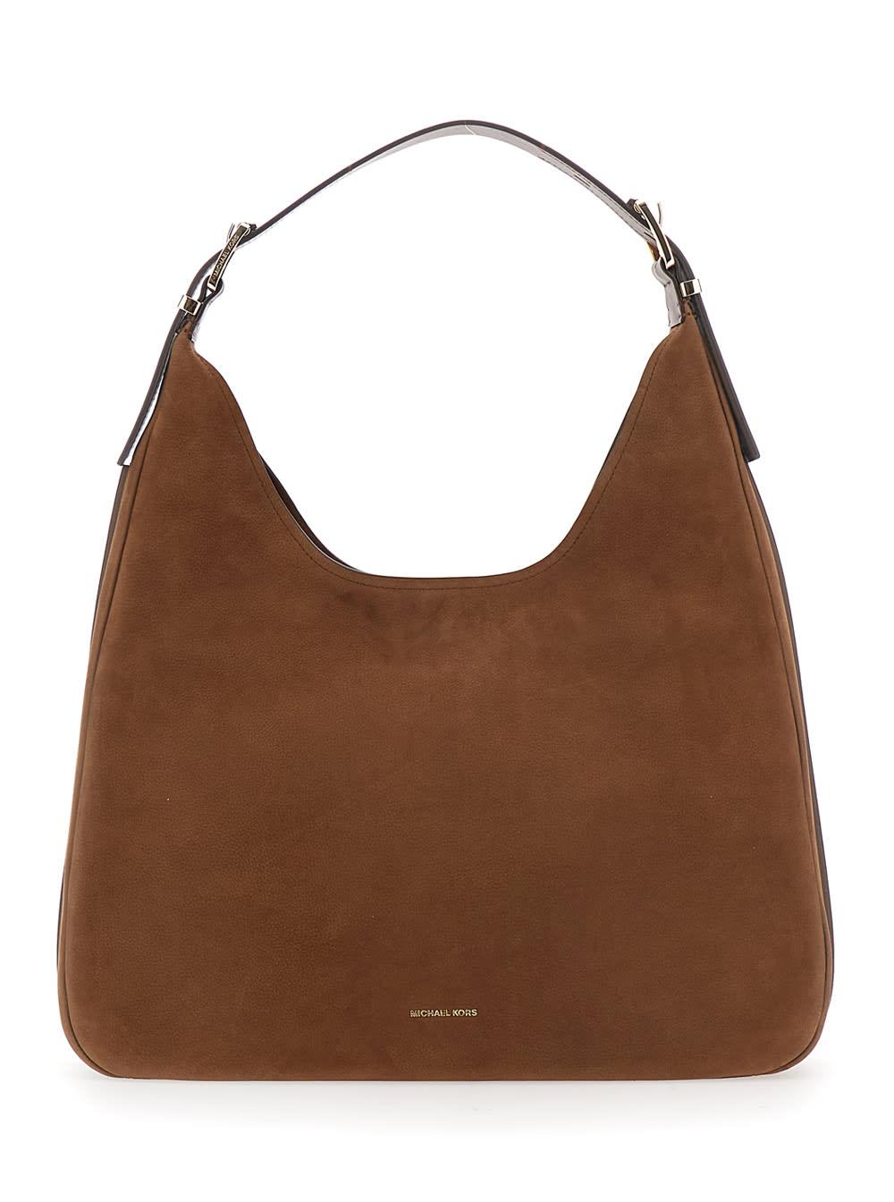 michael michael kors brown shoulder bag with logo lettering on the front in leather woman