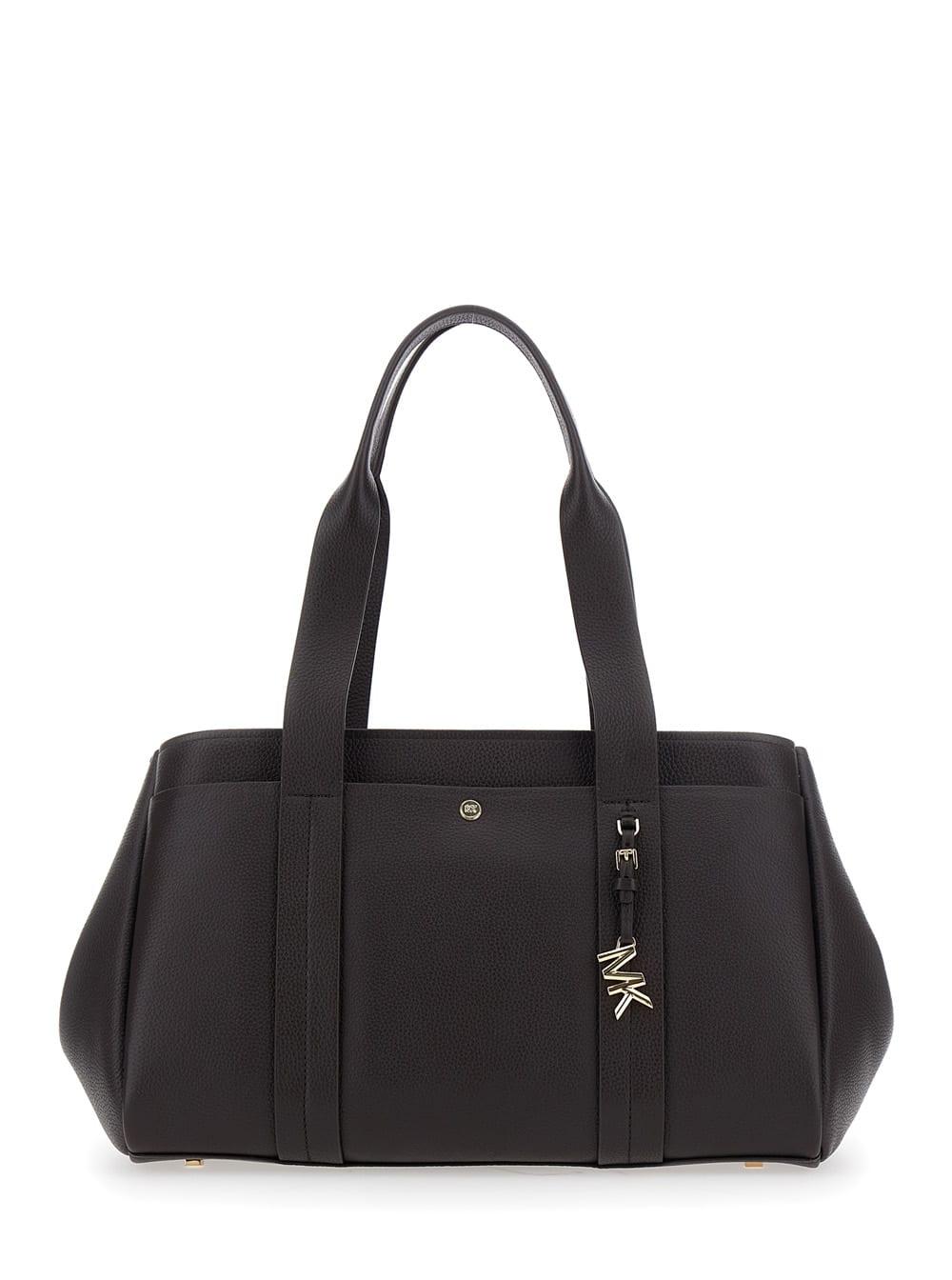 michael michael kors brown shoulder bag with metallic logo plaque in leather woman