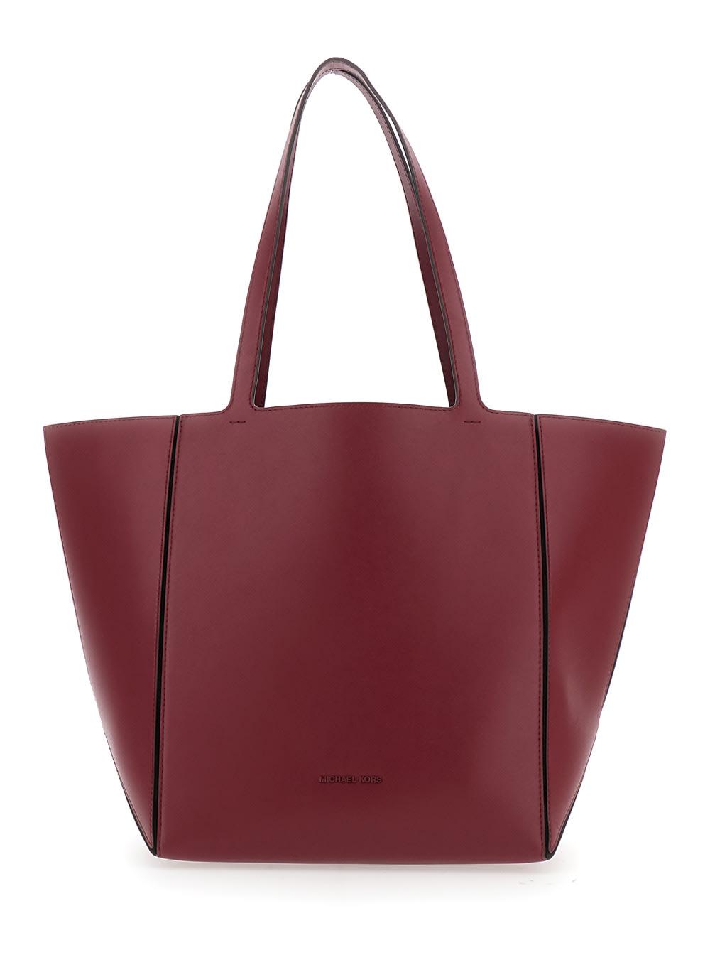 michael michael kors jordi bordeaux tote bag with tonal logo lettering on the front in leather woman
