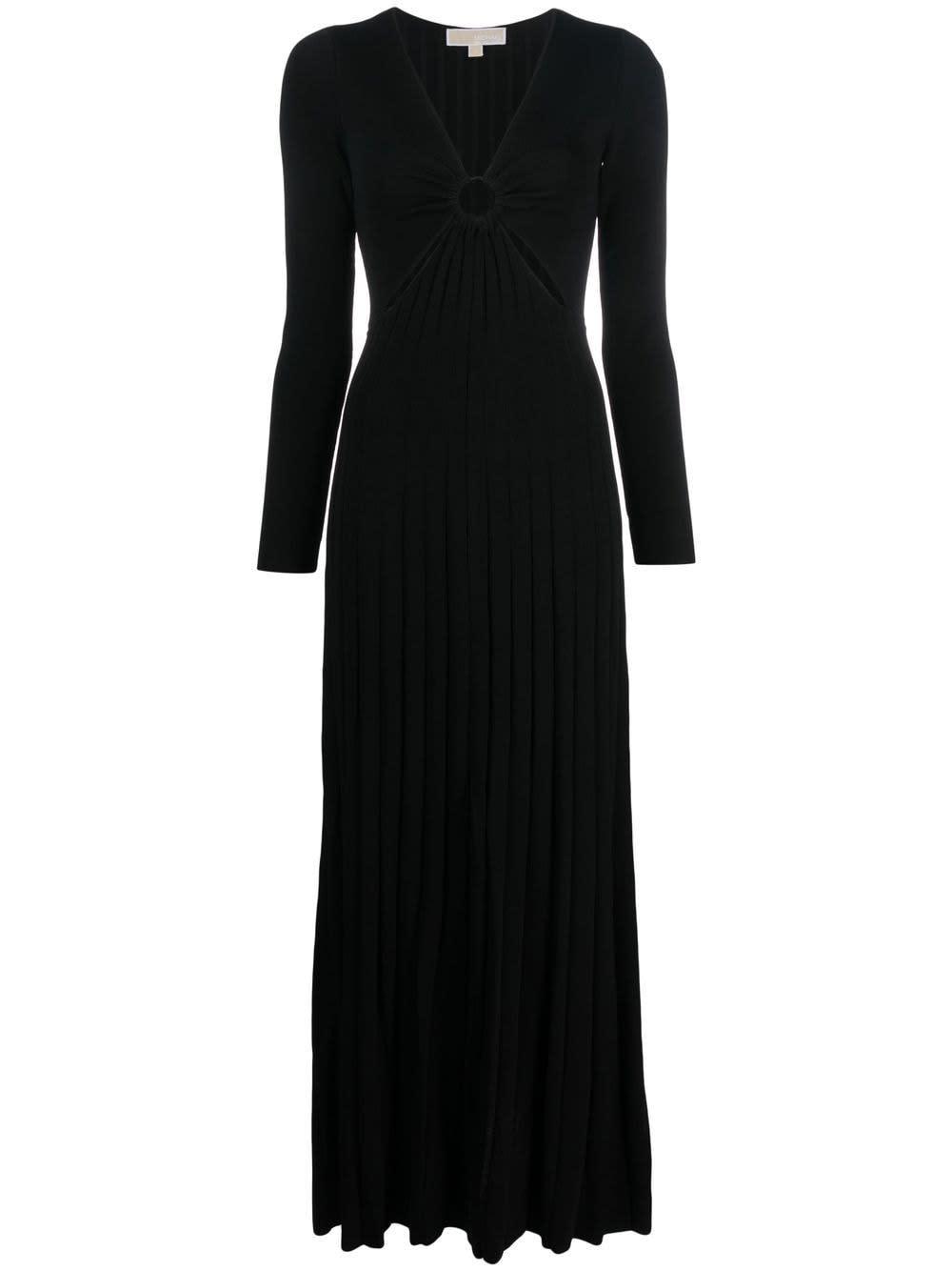 michael michael kors long pleated dress with ring and cut-out detail in viscose blend woman
