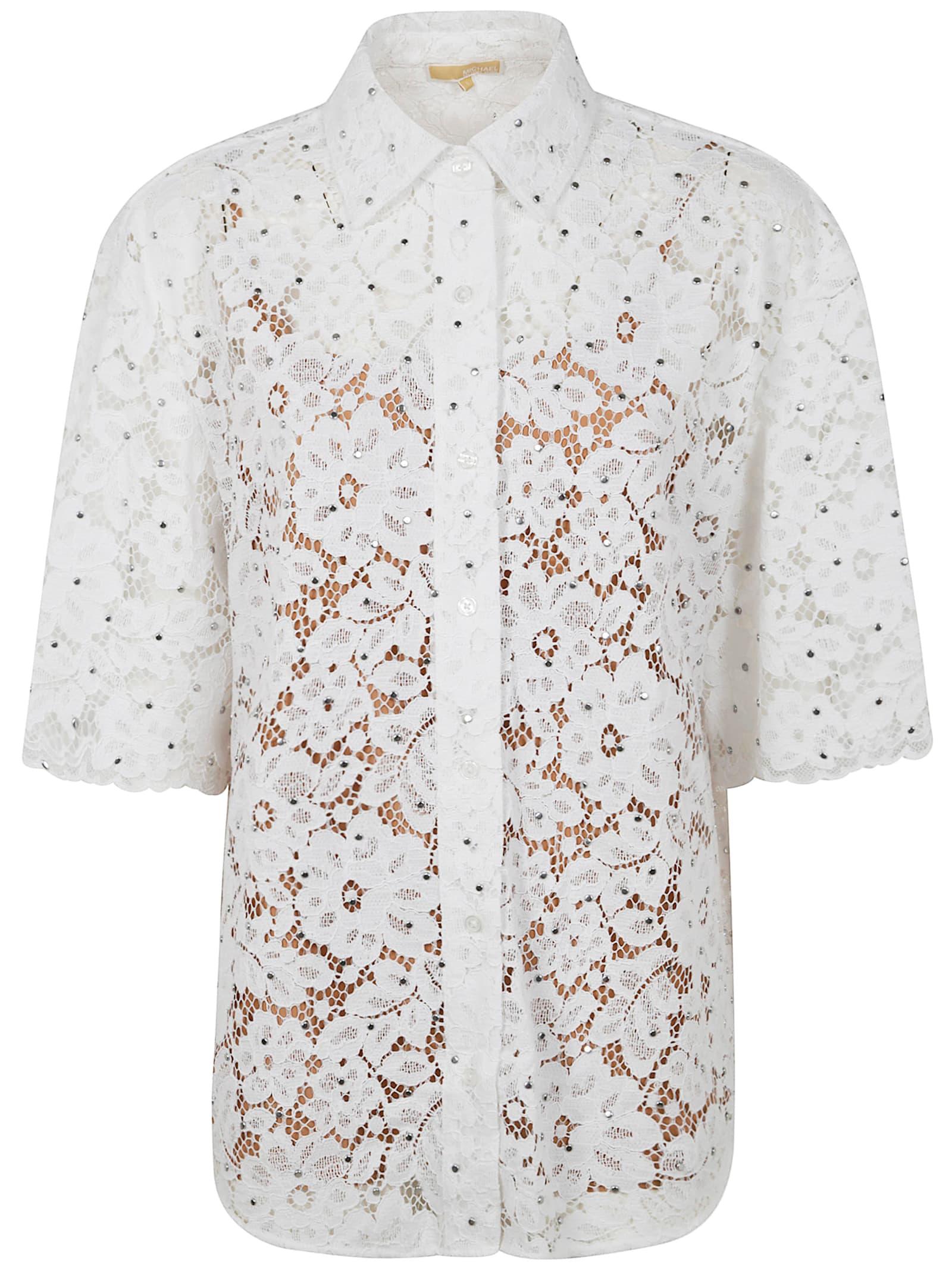 michael michael kors studded floral lace shirt
