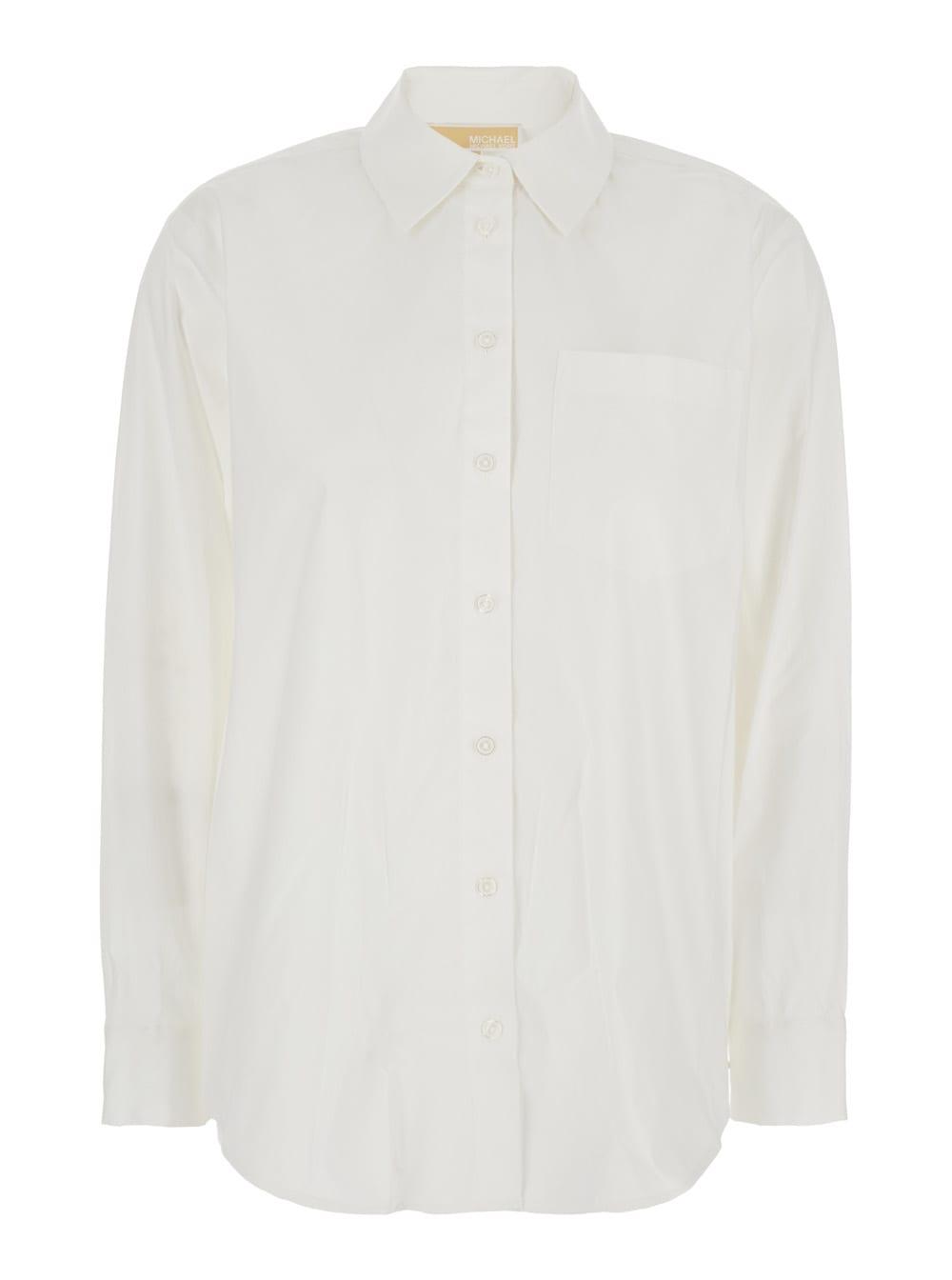 michael michael kors white shirt with button down collar and logo plaque on the rear in cotton stretch woman