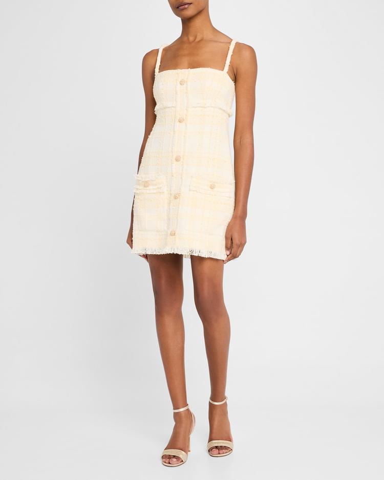 michel button-front sleeveless tweed mini dress