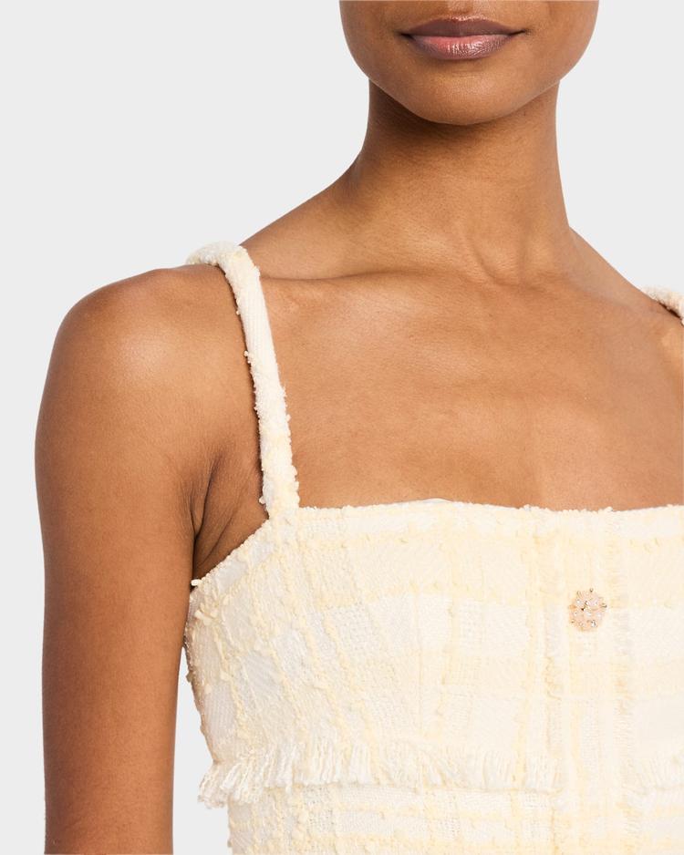 michel button-front sleeveless tweed mini dress