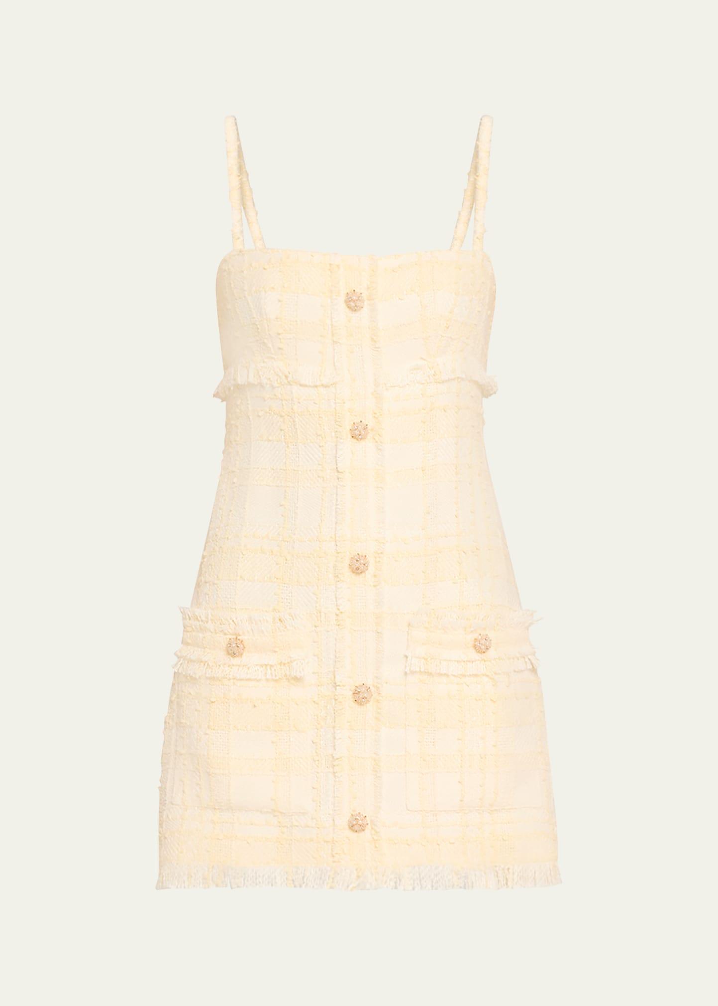 michel button-front sleeveless tweed mini dress
