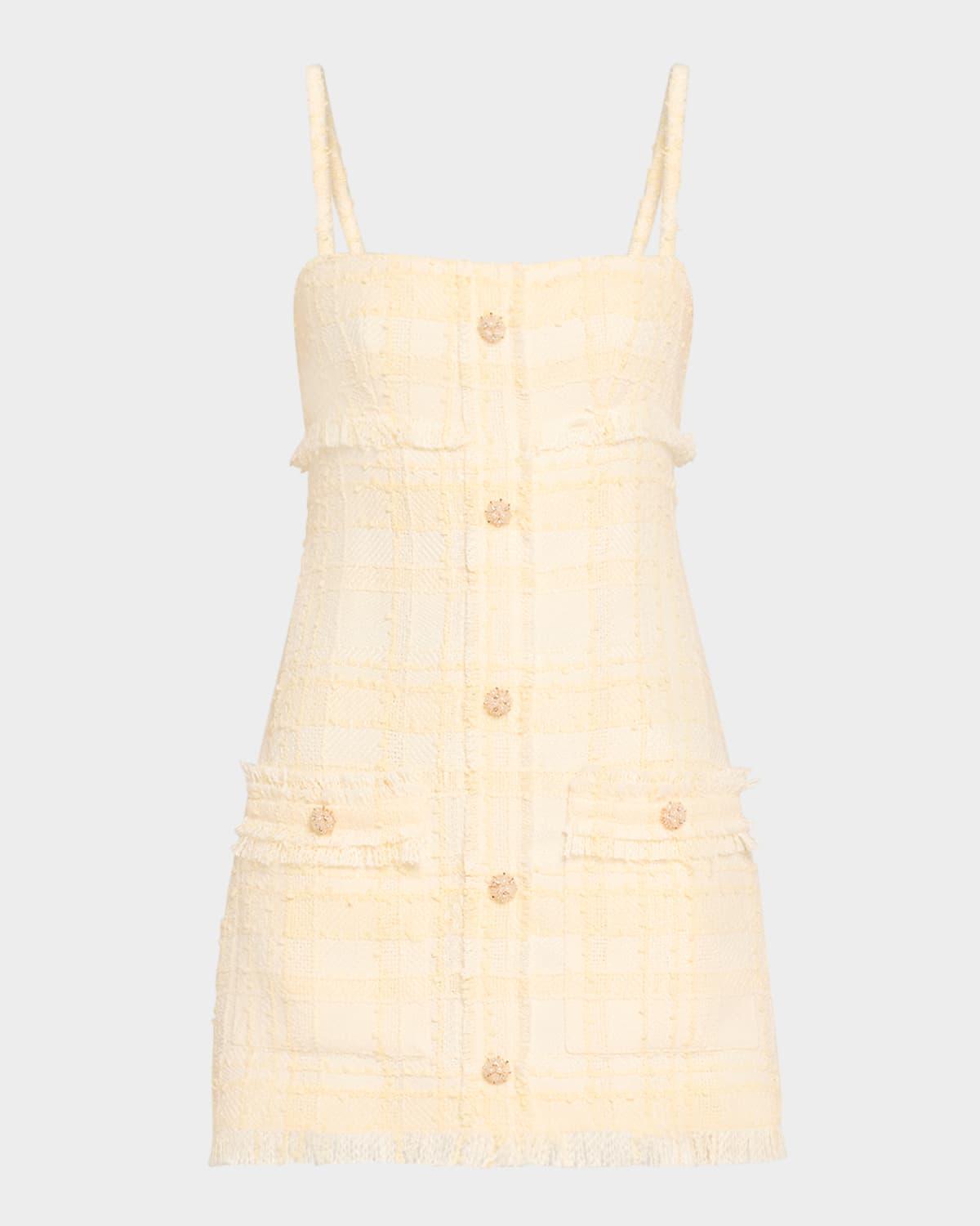michel button-front sleeveless tweed mini dress