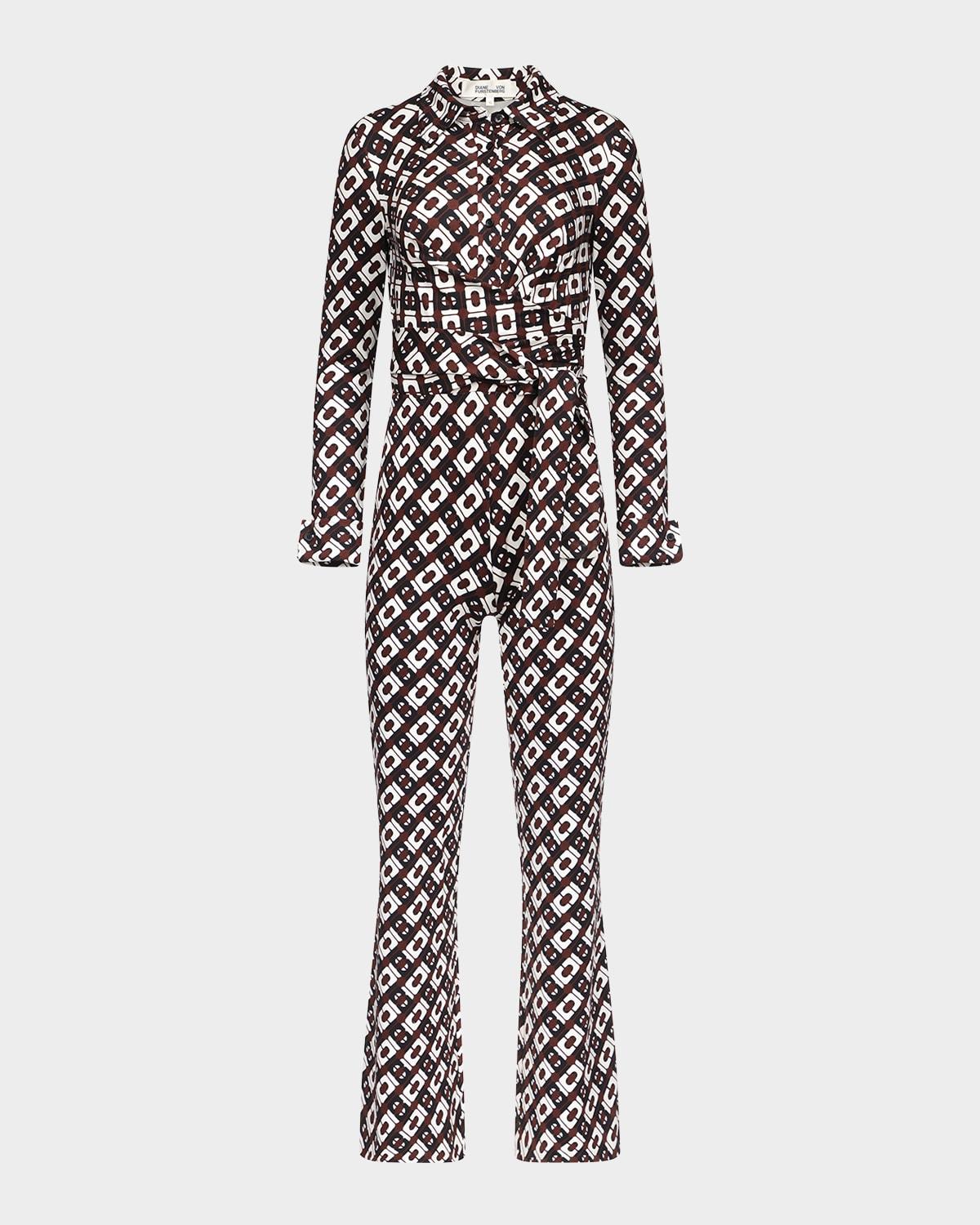 michele flared geometric-print jumpsuit