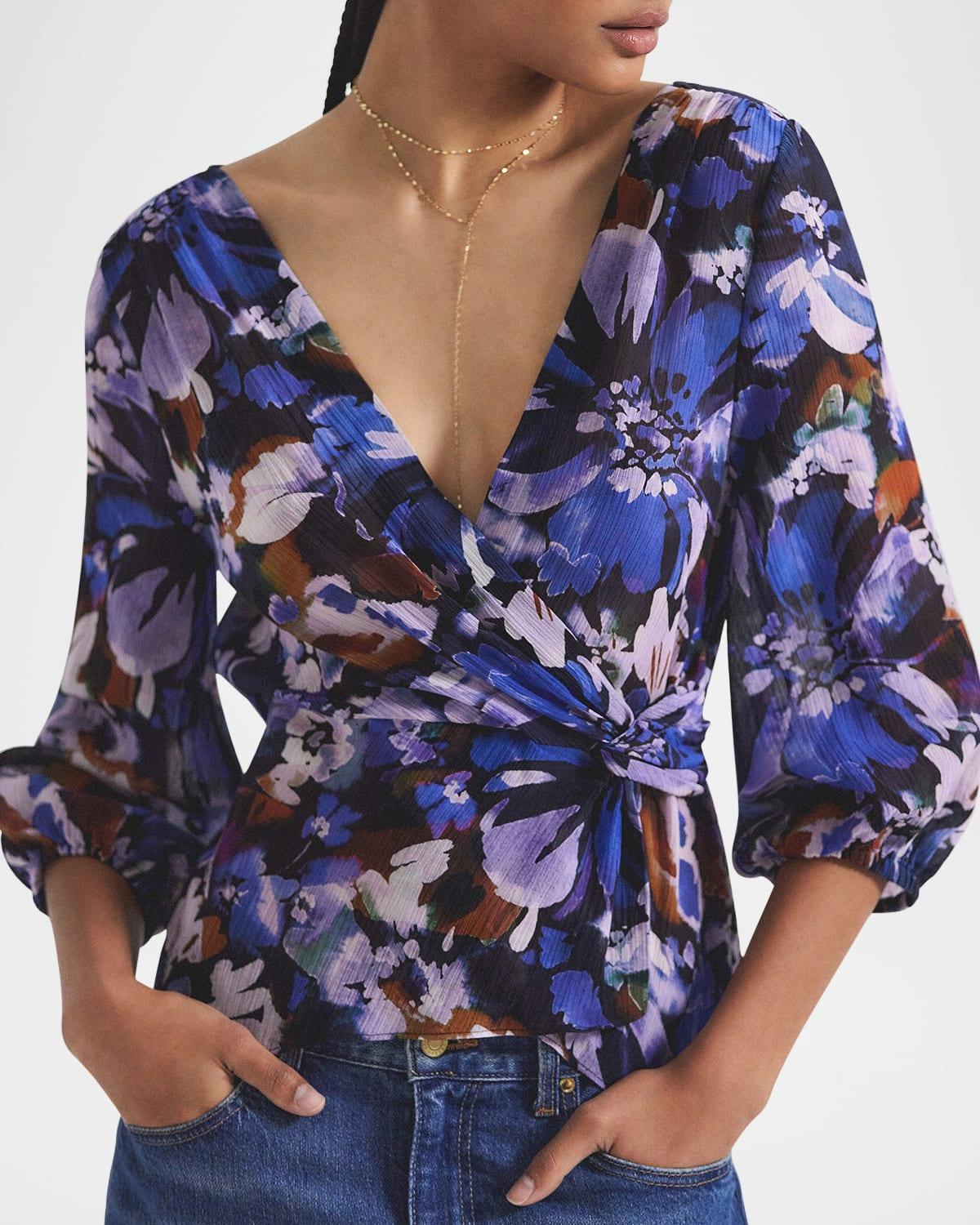 michele floral twist-front blouse