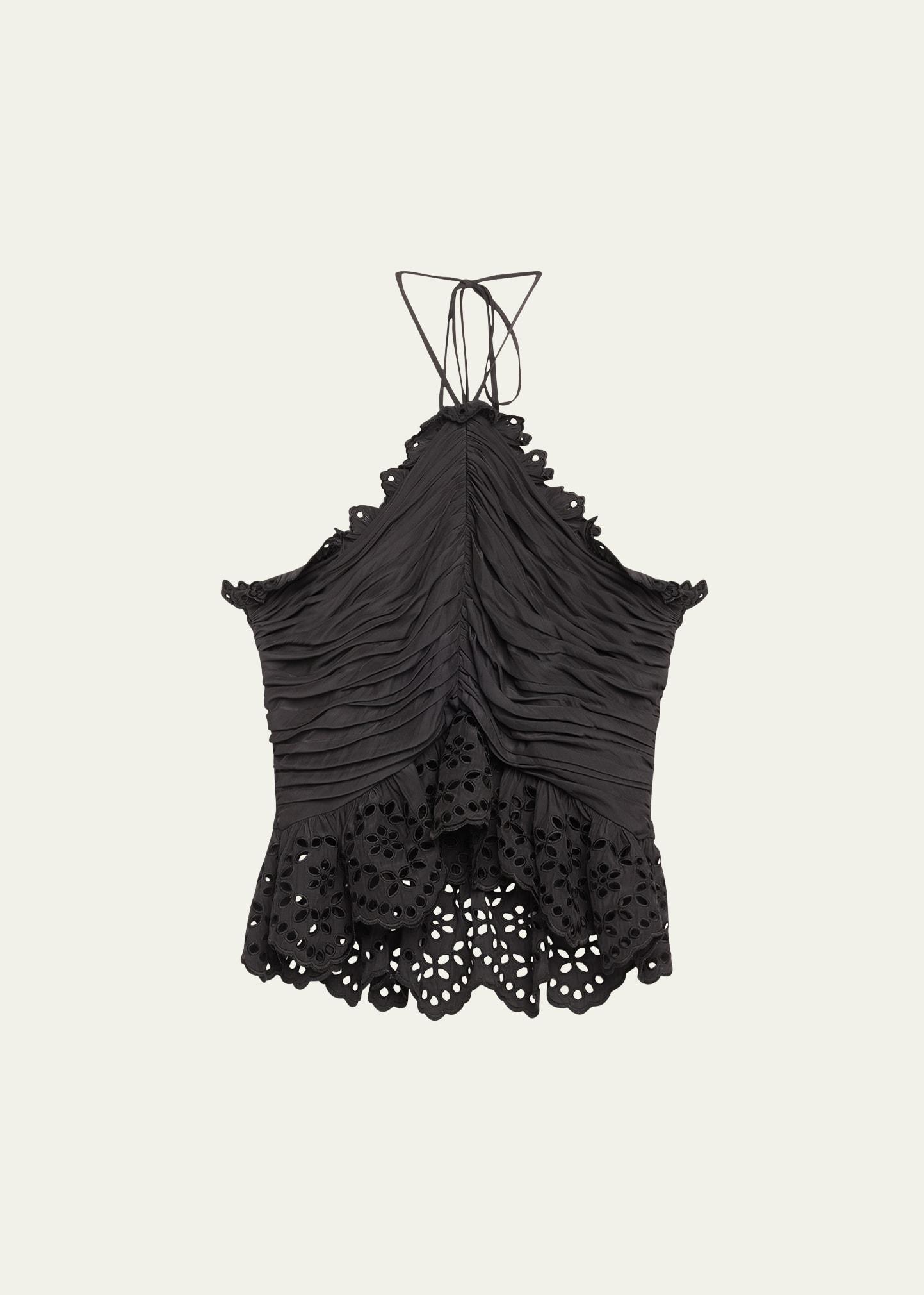 michelle gathered eyelet-trim halter blouse