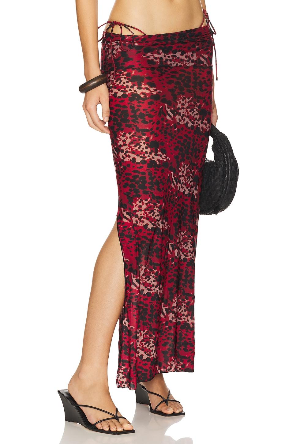 mickey printed maxi with side splits & foldover waist panel skirt