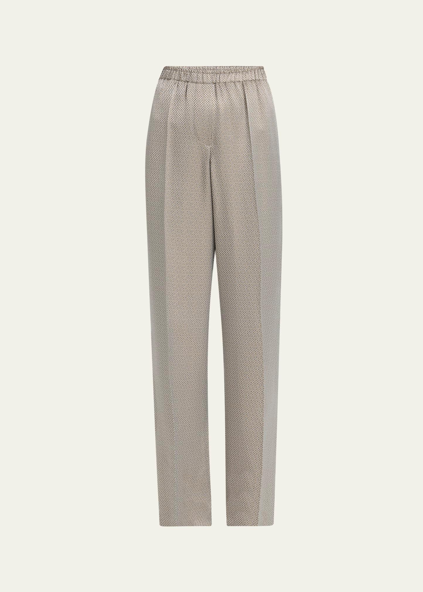 micro jacquard straight-leg pull-on trousers