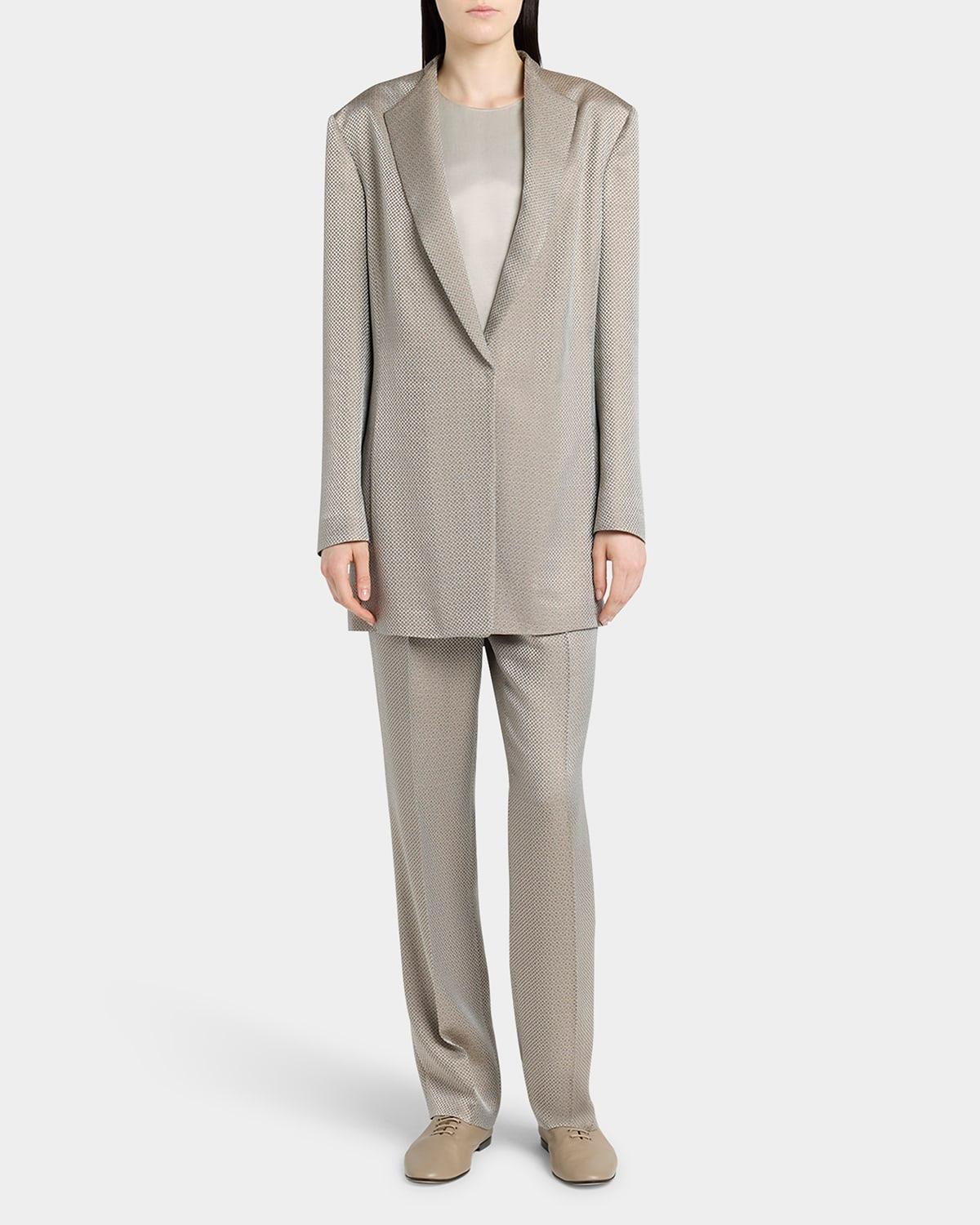 micro jacquard straight-leg pull-on trousers