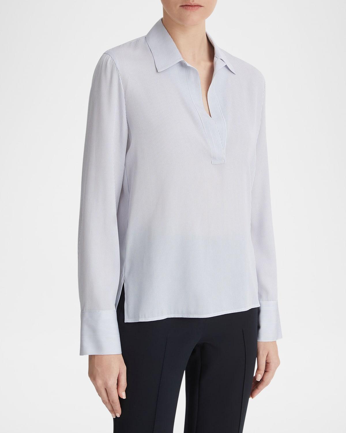 micro stripe silk-blend pullover blouse