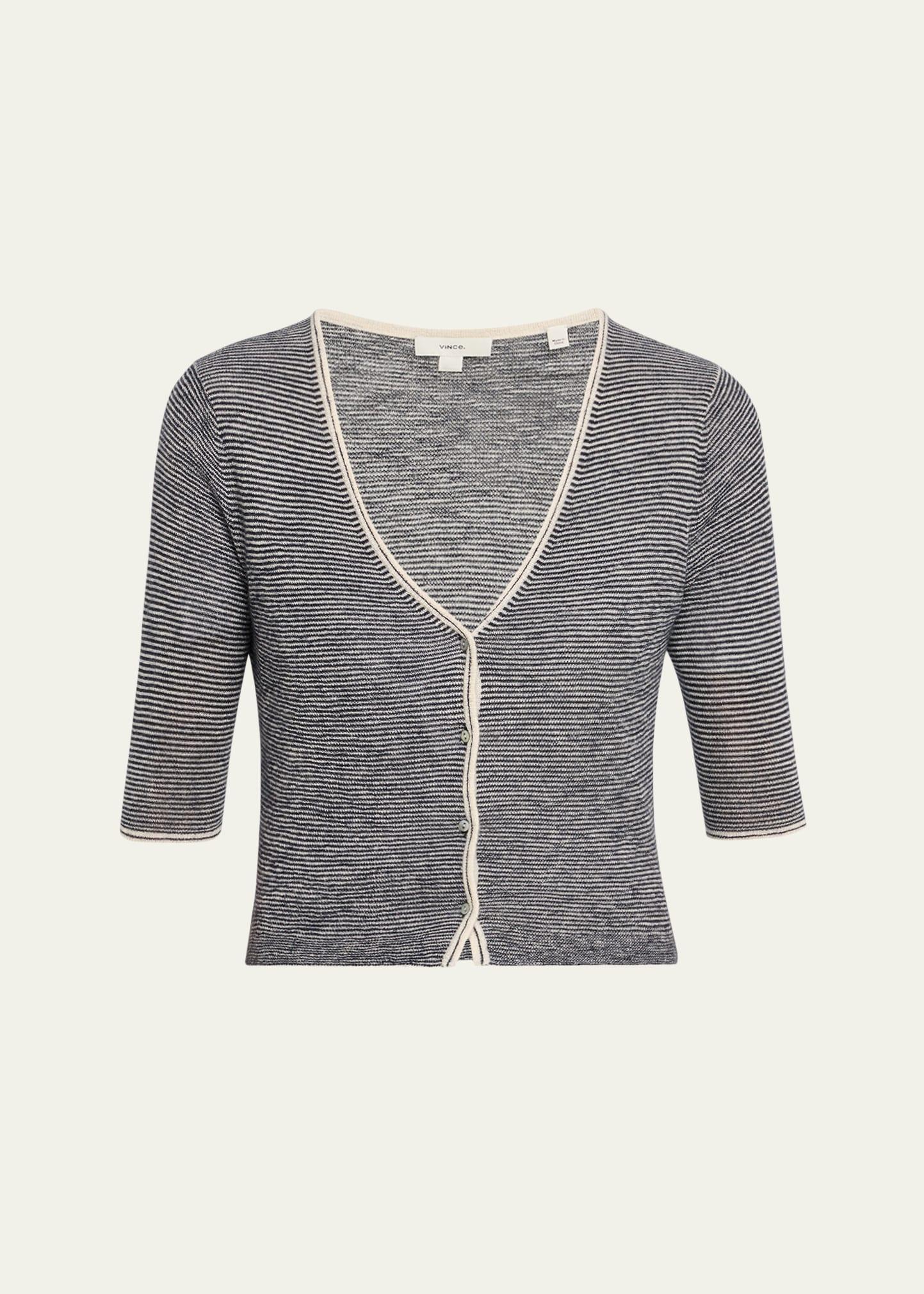 micro-stripe v-neck cardigan