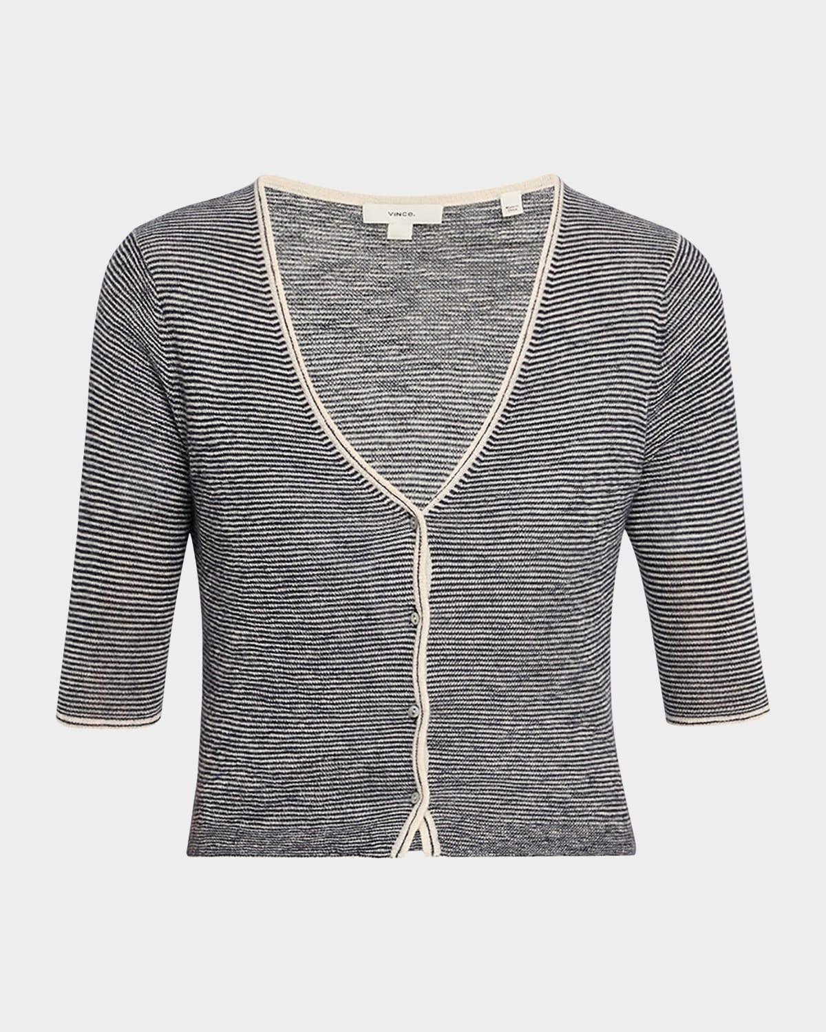 micro-stripe v-neck cardigan