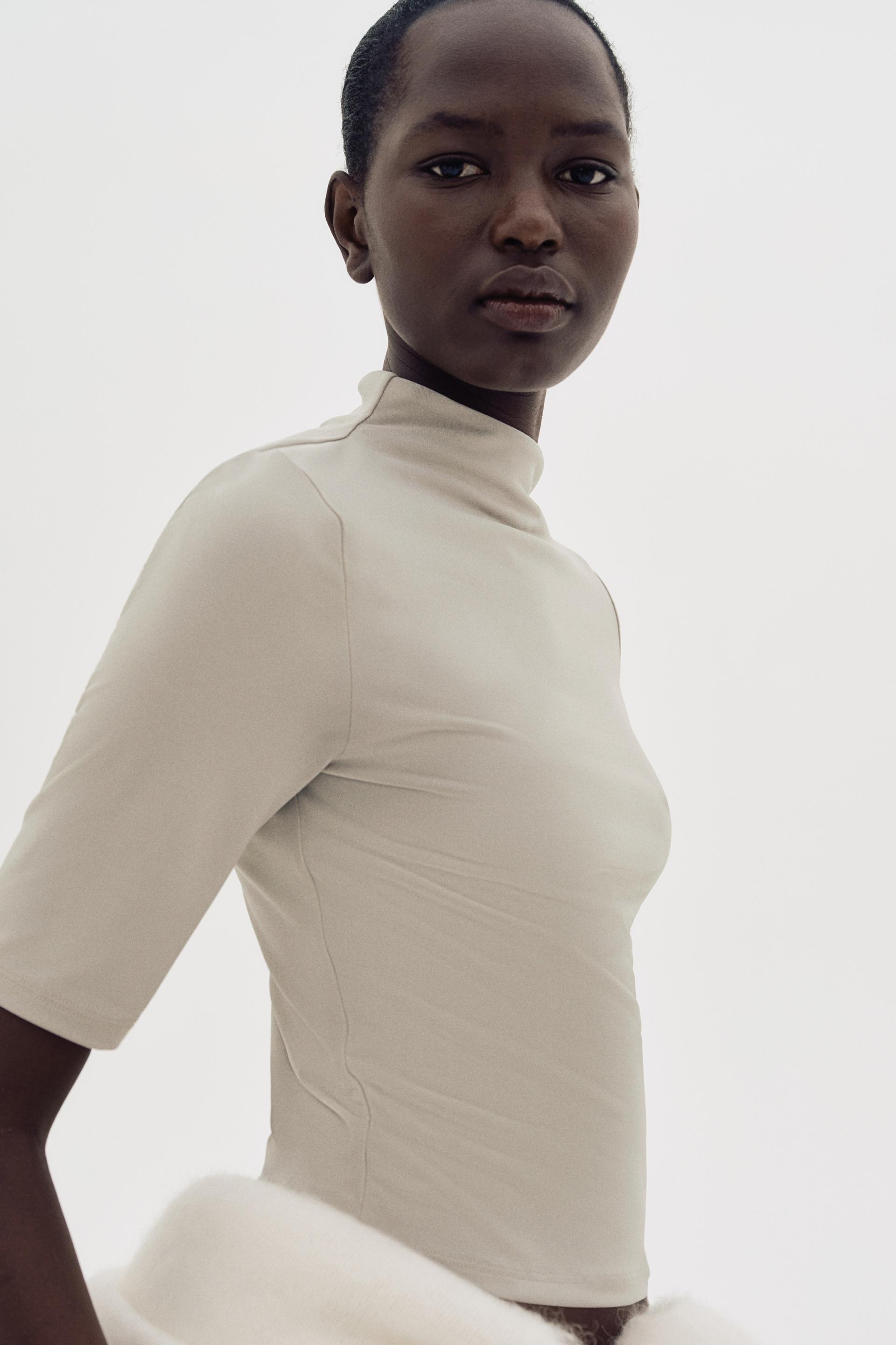 microfiber mock turtleneck top