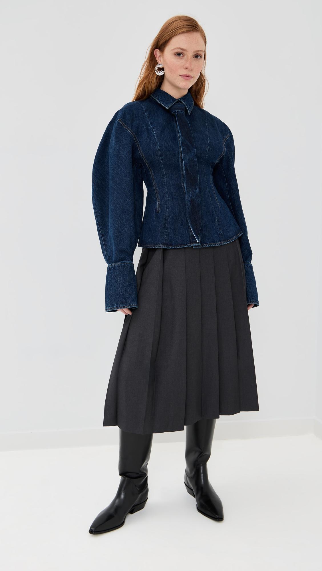 mid blue puff sleeve shirt