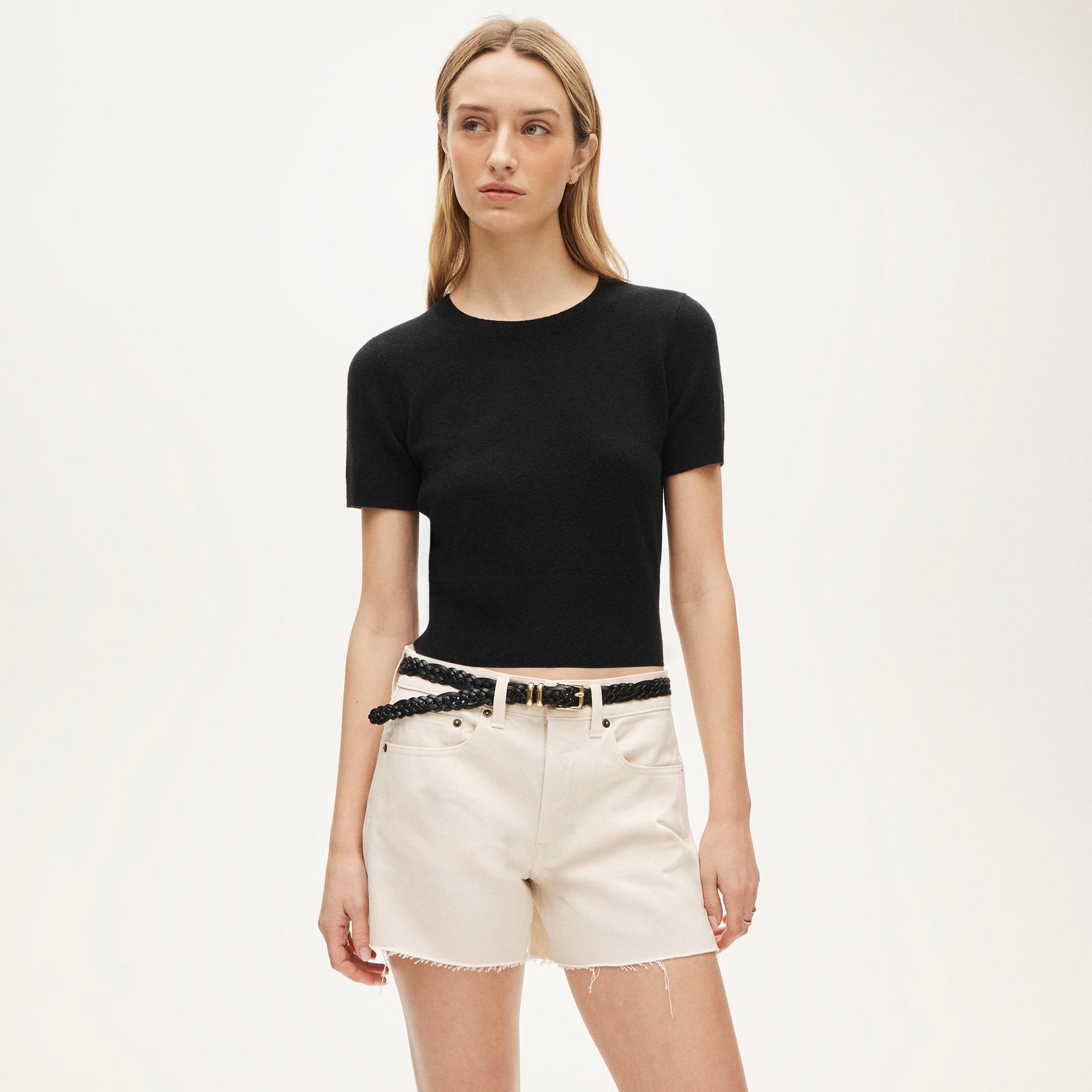 mid-rise a-line denim short in ecru