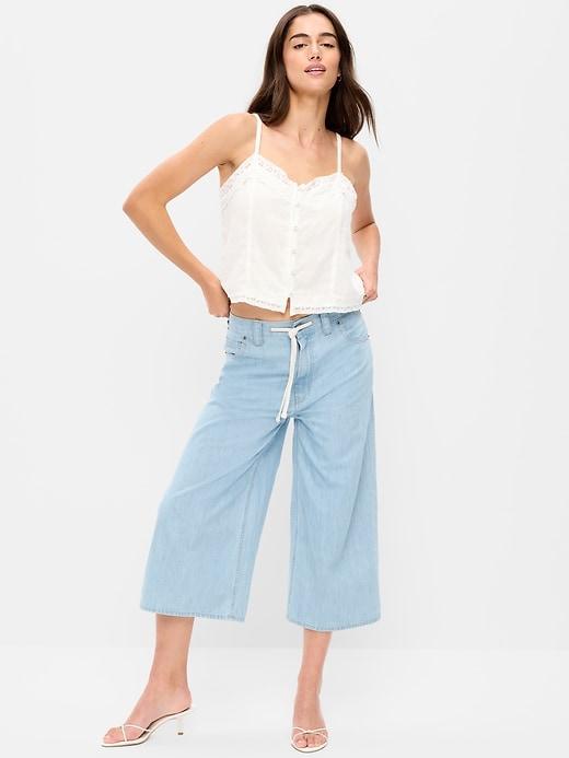 mid-rise baggy drawstring wide-leg culotte pants