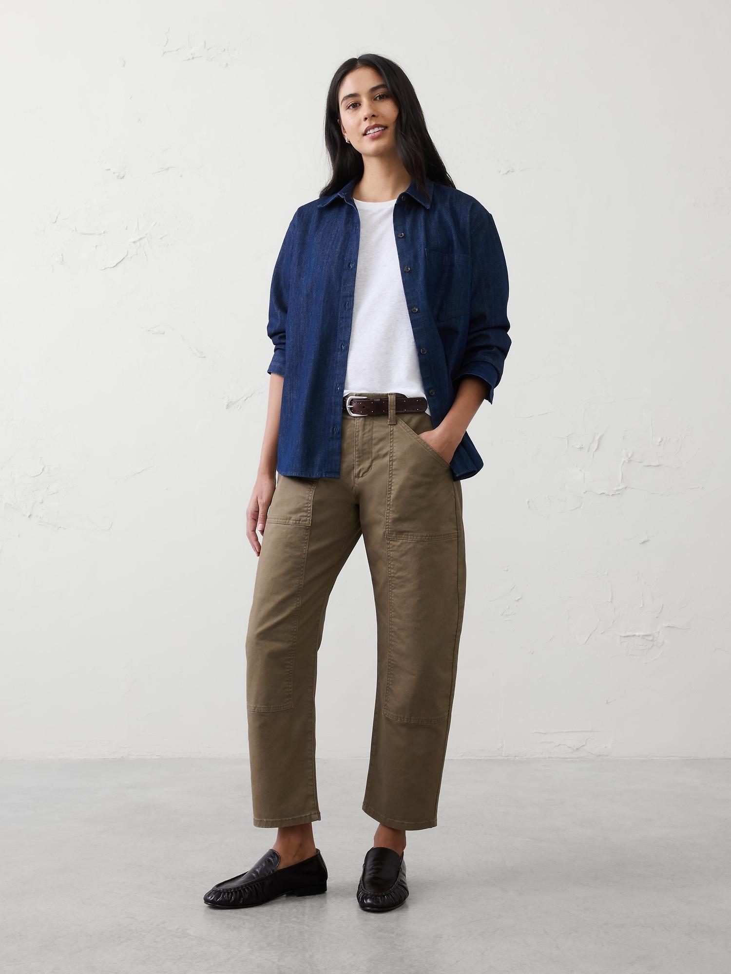 mid-rise barrel-leg patchwork jean