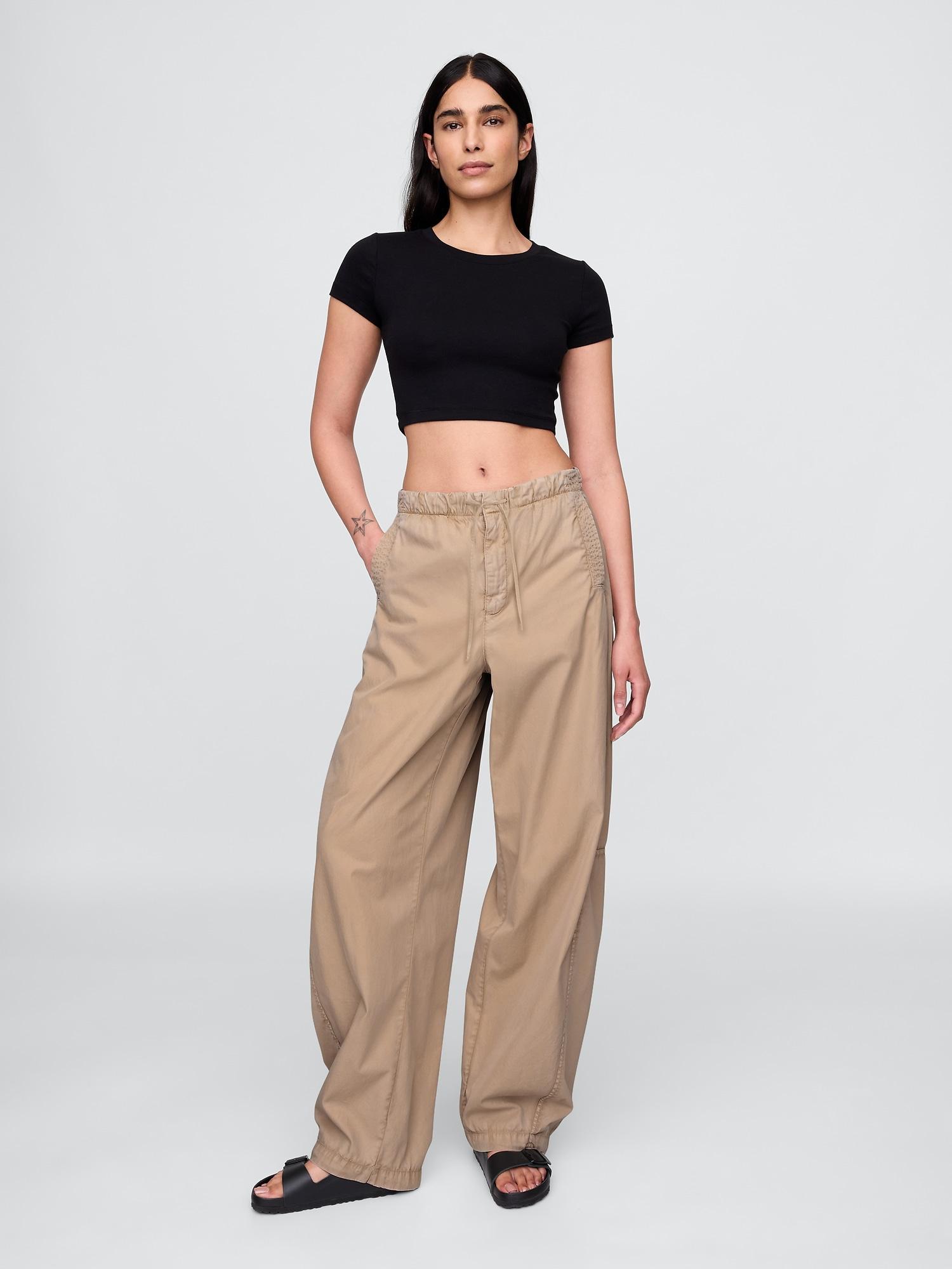 mid rise barrel parachute pants