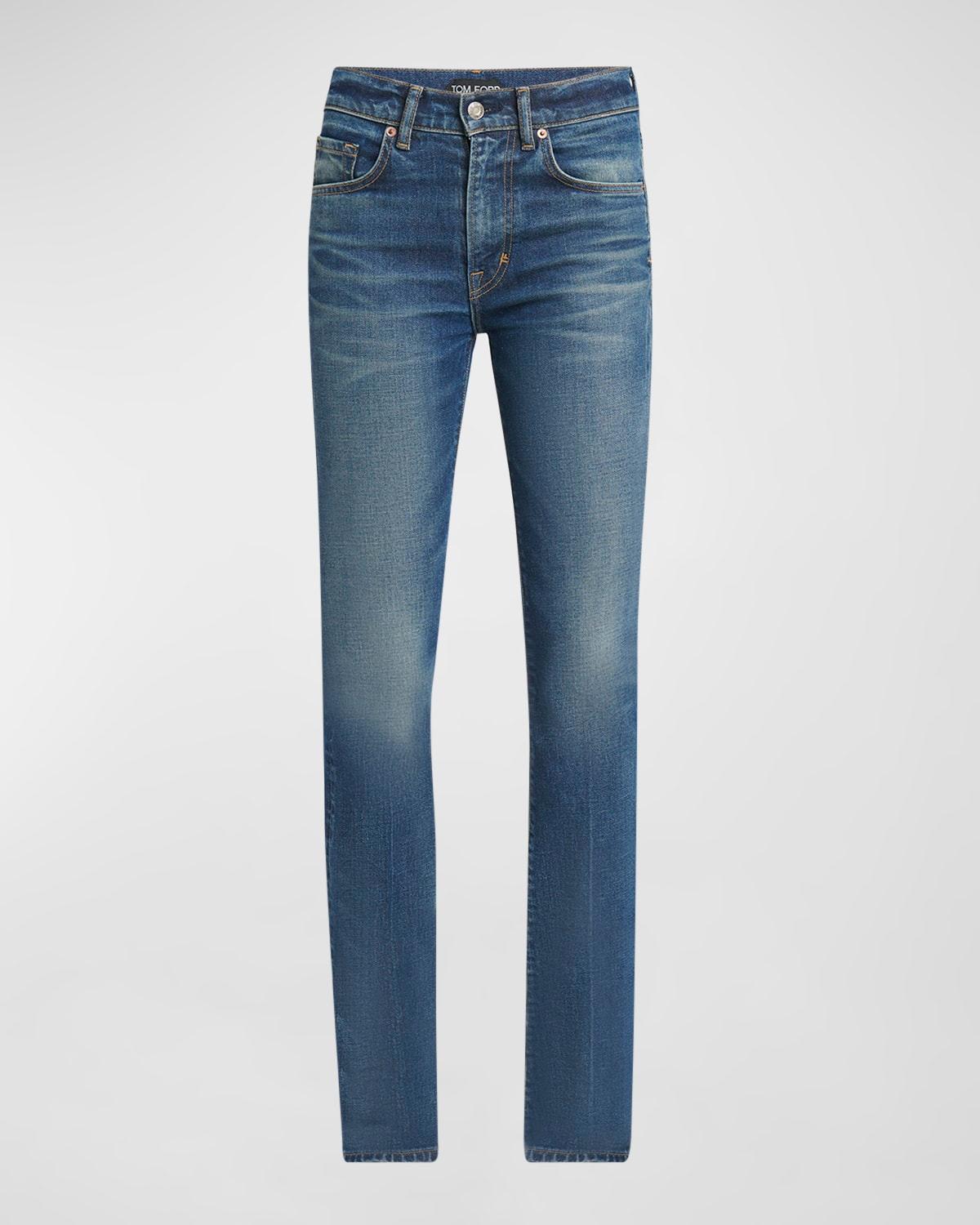 mid-rise comfort stone washed denim flare pants