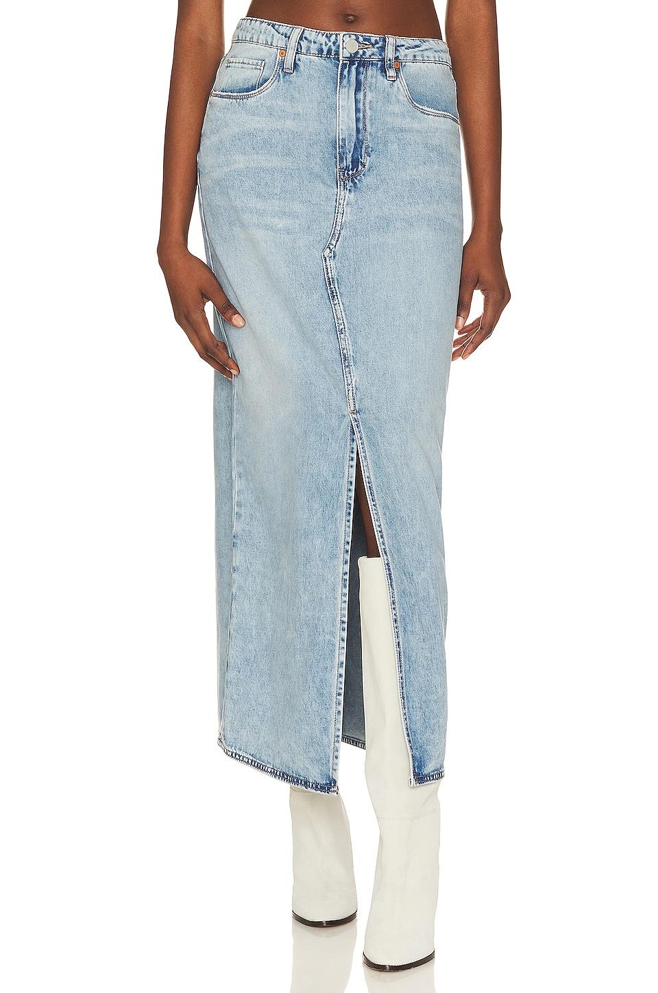 mid rise denim maxi skirt