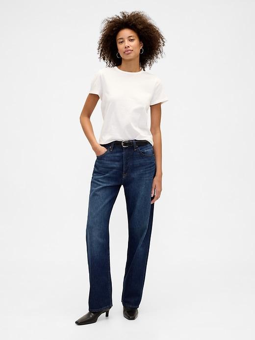 mid rise destructed relaxed straight jeans