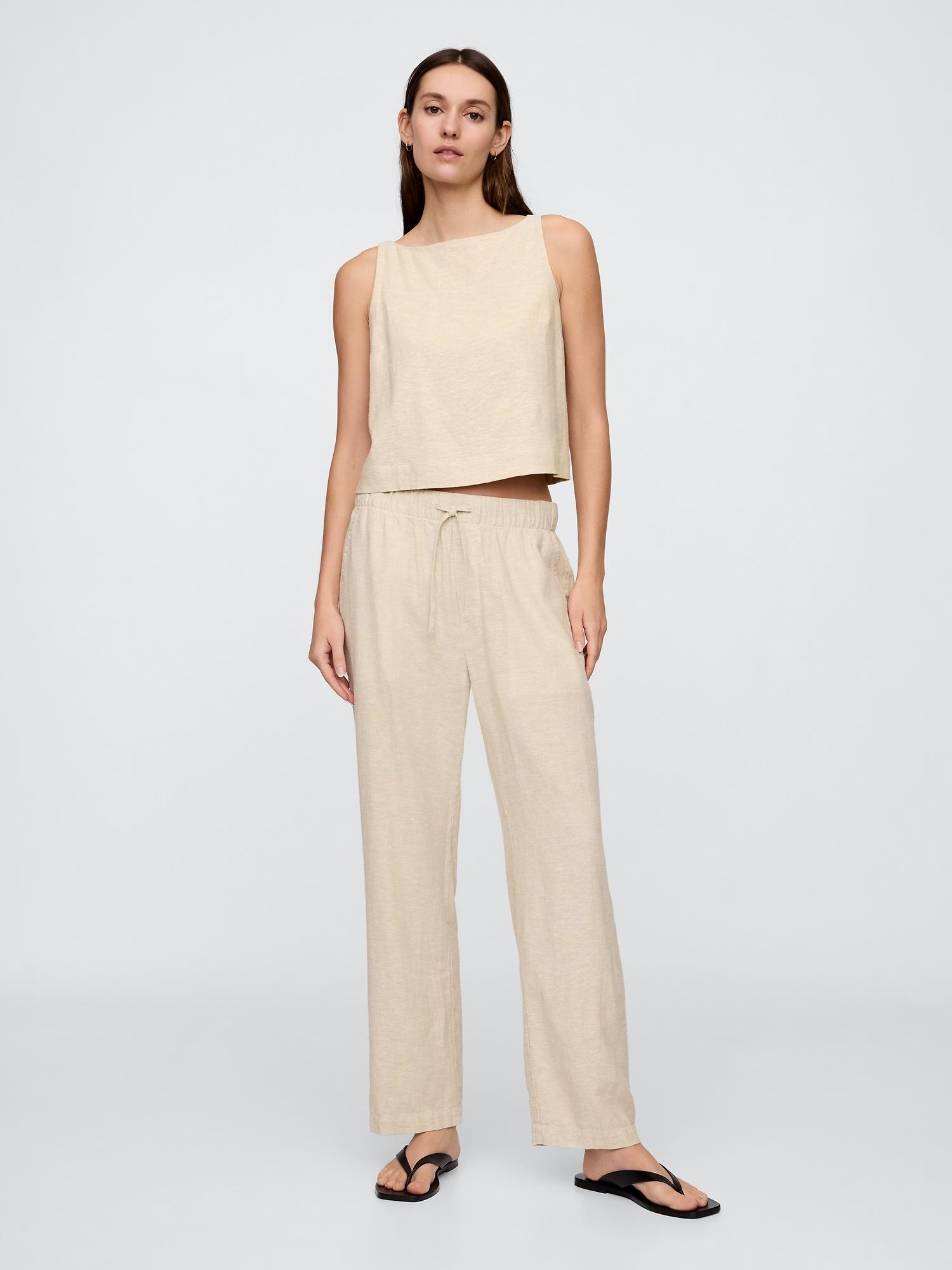 mid rise easy linen-blend cargo pants